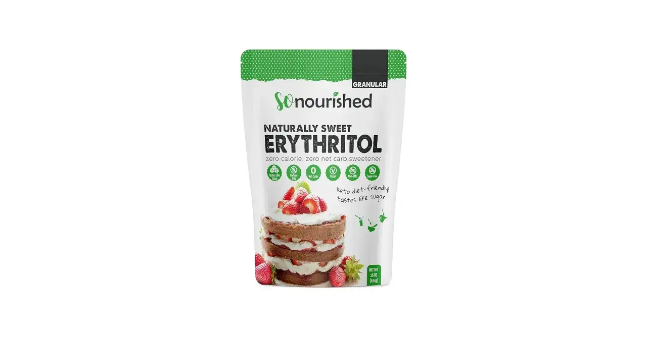 Opakowanie erytrytolu So Nourished, naturalnego słodzika bez kalorii i węglowodan&oacute;w netto, idealnego do keto diety.